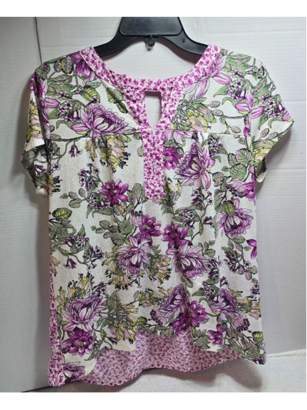 Women's Lee White & Purple Floral Tunic Top L